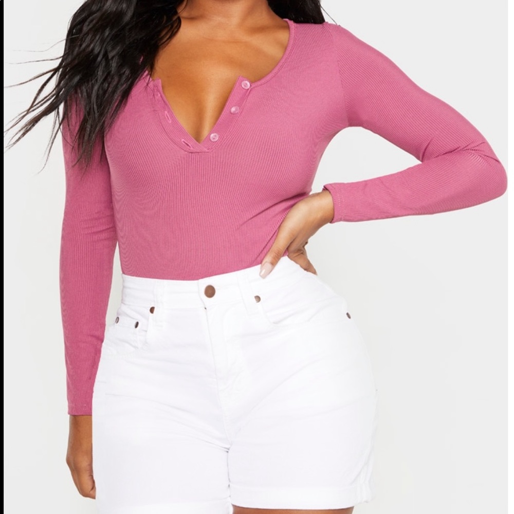 PLT Shape Washed Violet Ribbed Long Bodysuit